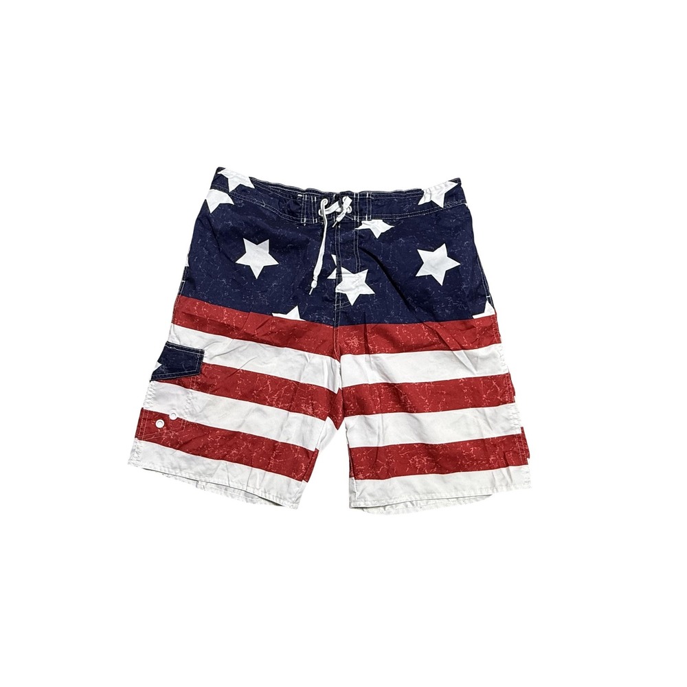Bass Pro Shops Board Shorts Mens Large USA Flag Patriotic‎ Swim Trunks Lined